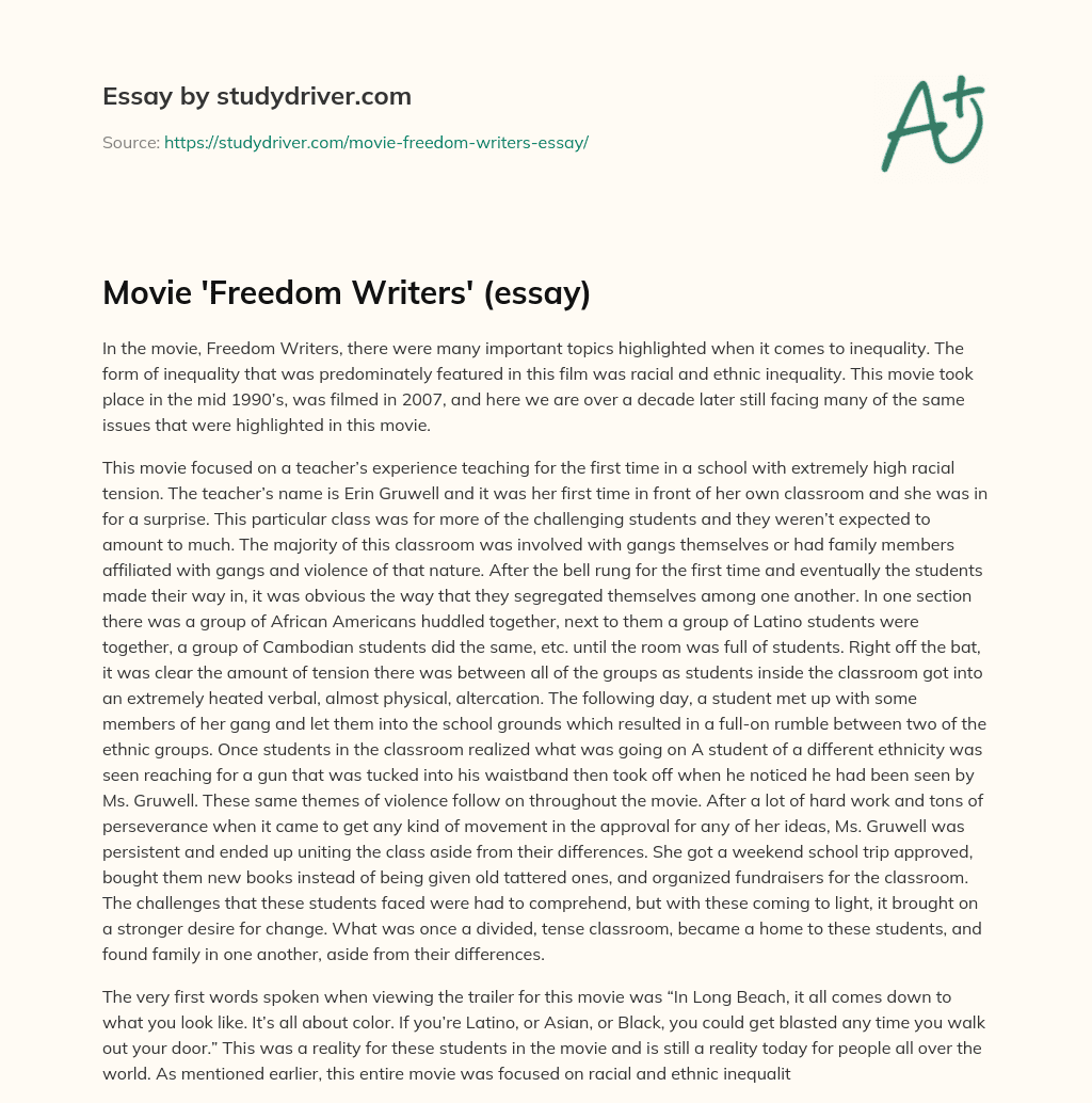 Movie ‘Freedom Writers’ (essay) essay