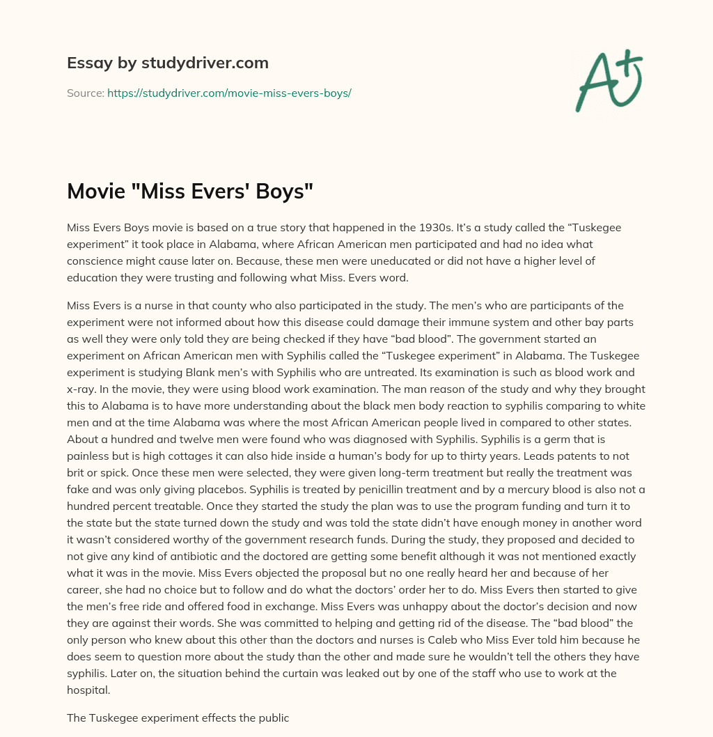 Movie “Miss Evers’ Boys” essay
