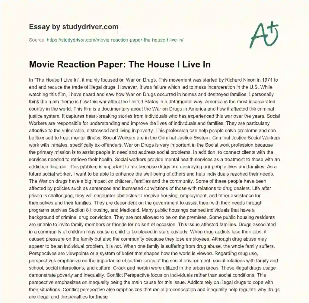 Movie Reaction Paper: the House i Live in essay