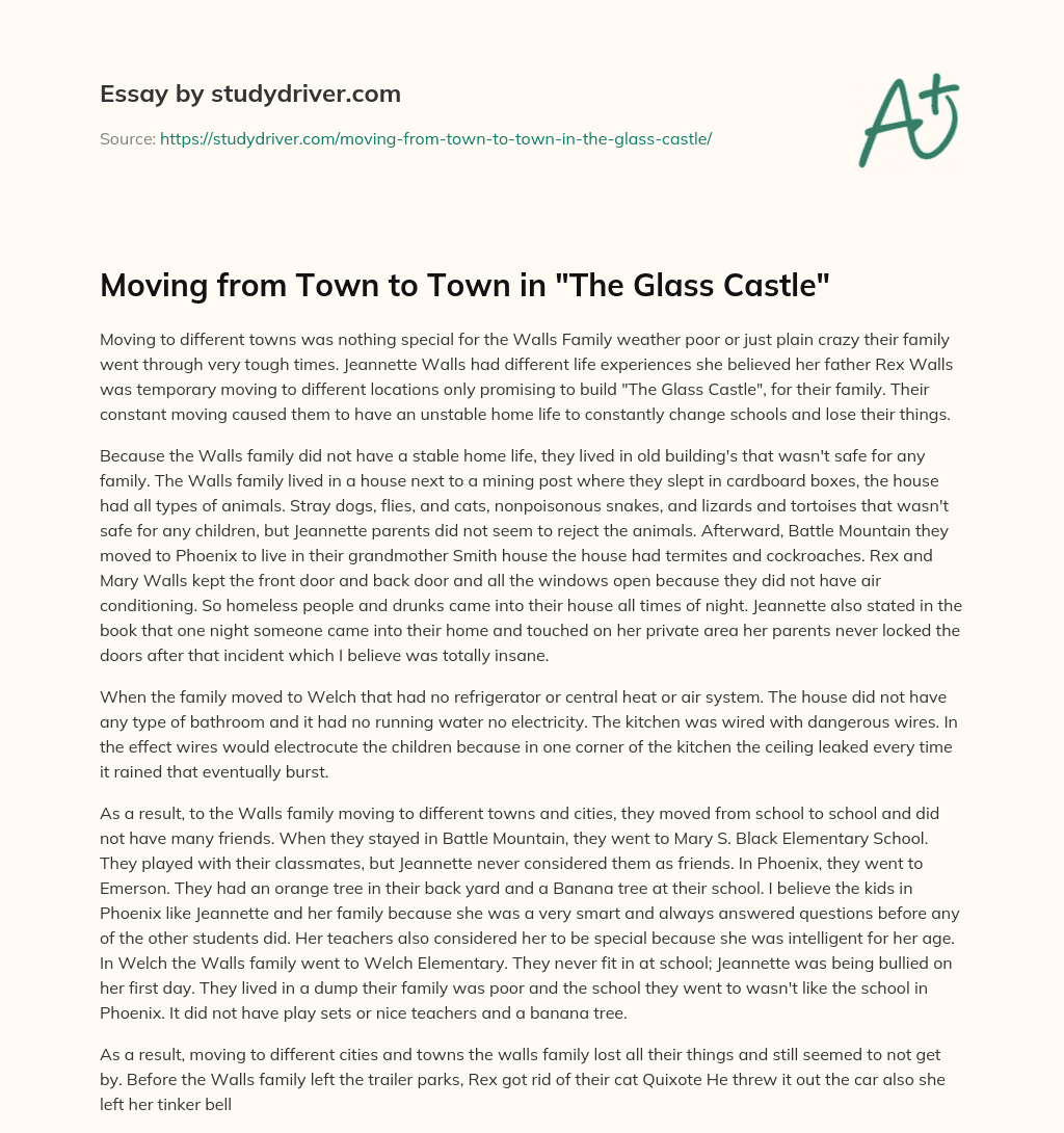 Moving from Town to Town in “The Glass Castle” essay