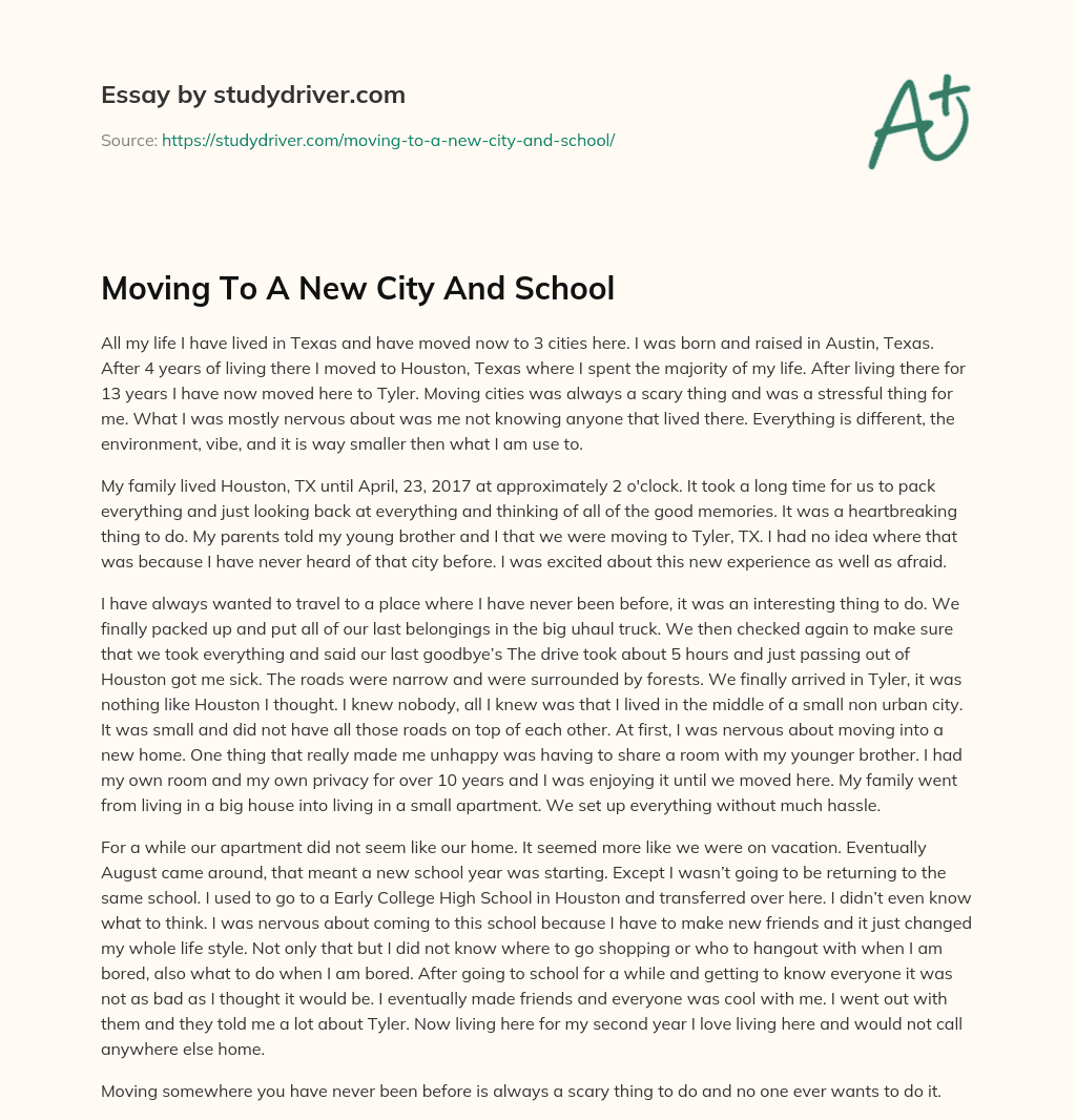 Moving to a New City and School essay