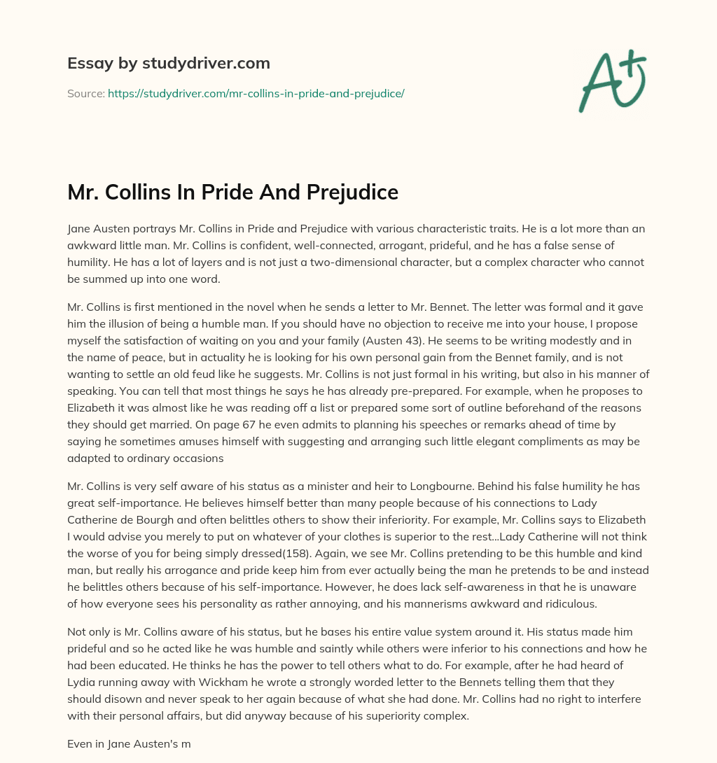 Mr. Collins in Pride and Prejudice essay