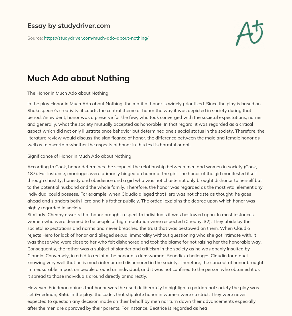 Much Ado about Nothing essay