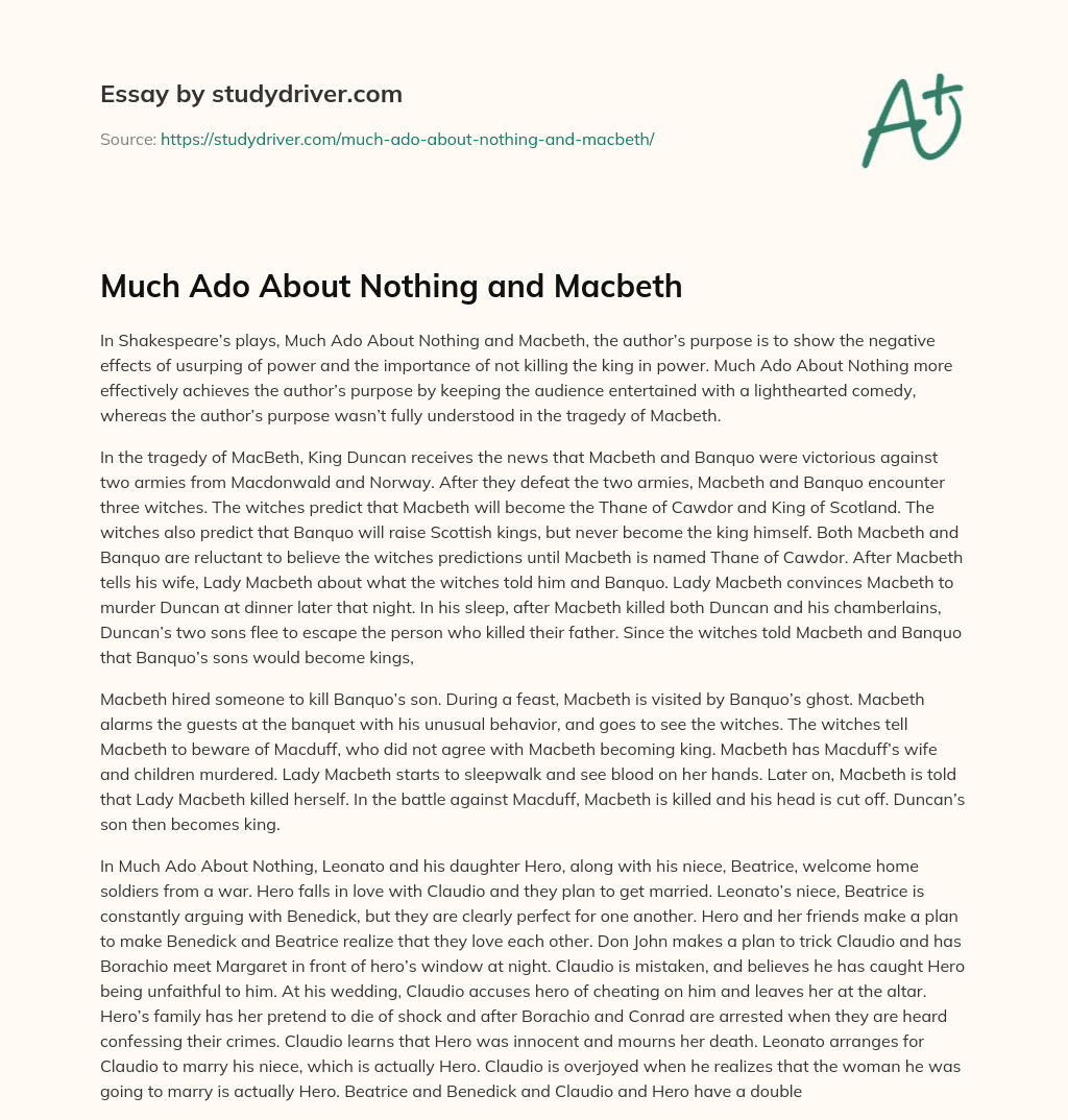 Much Ado about Nothing and Macbeth essay