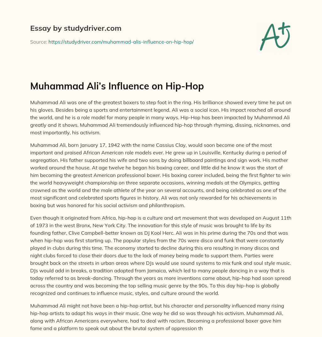 Muhammad Ali’s Influence on Hip-Hop essay