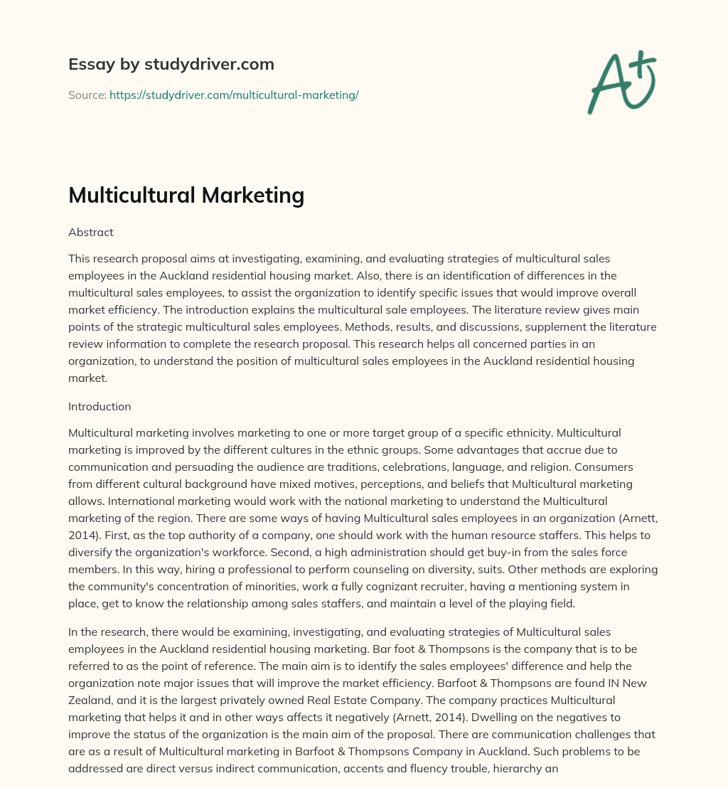 Multicultural Marketing essay
