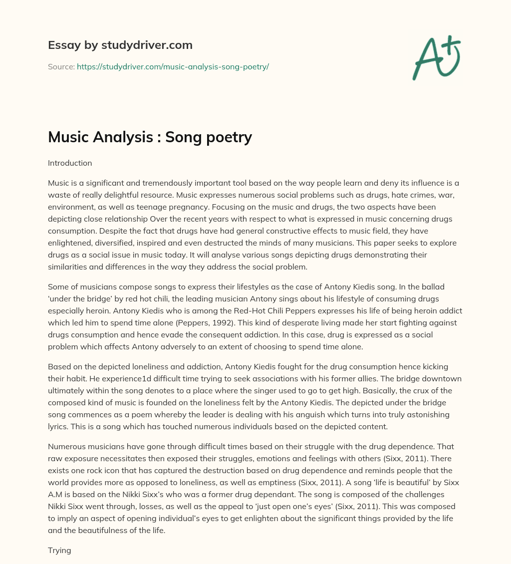 Music Analysis : Song Poetry essay