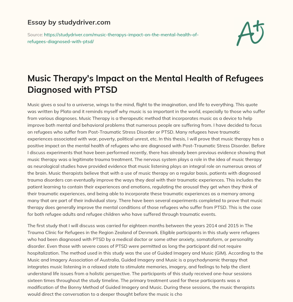 Music Therapy’s Impact on the Mental Health of Refugees Diagnosed with PTSD essay