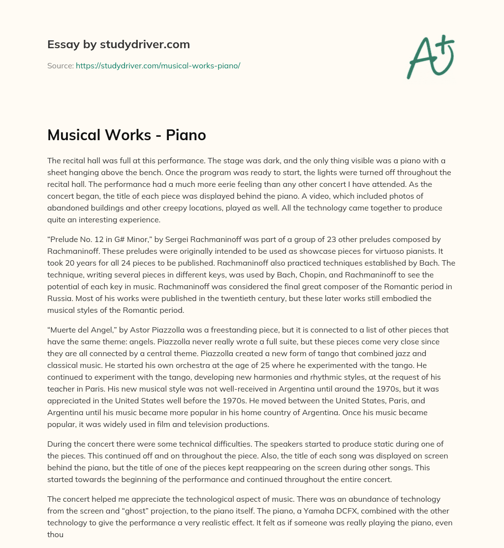 Musical Works – Piano essay