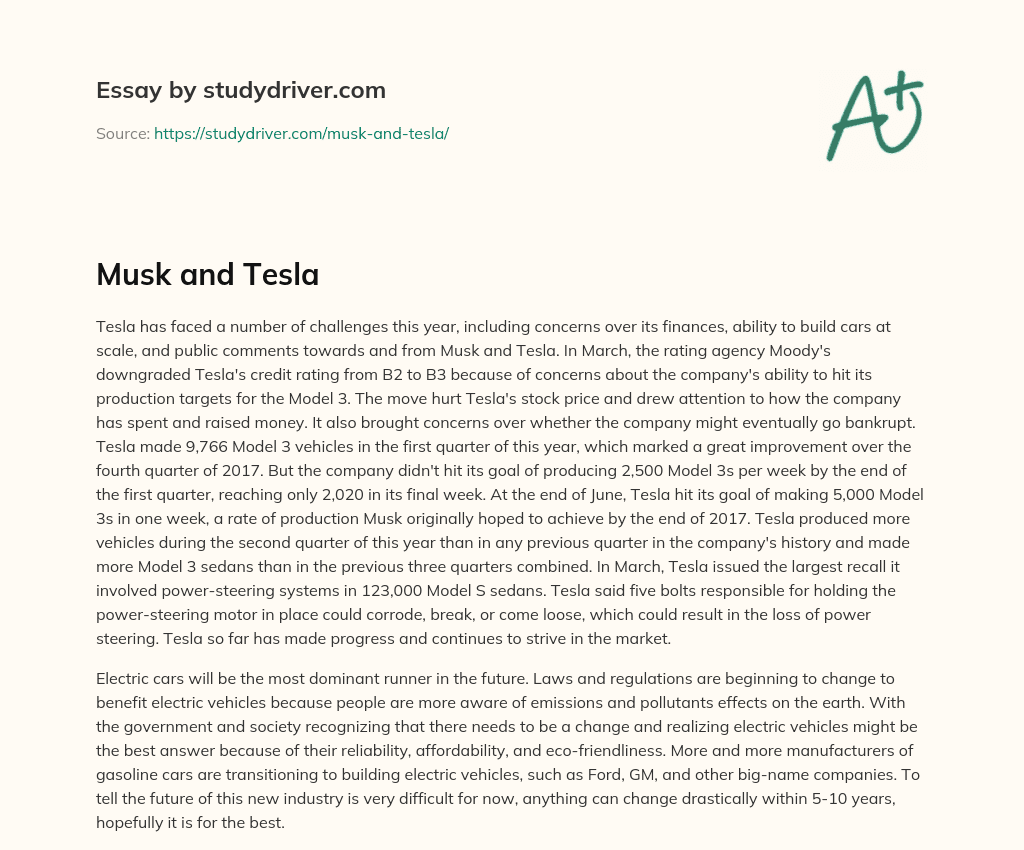 Musk and Tesla essay