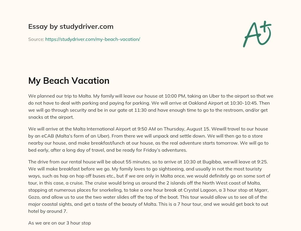 My Beach Vacation essay