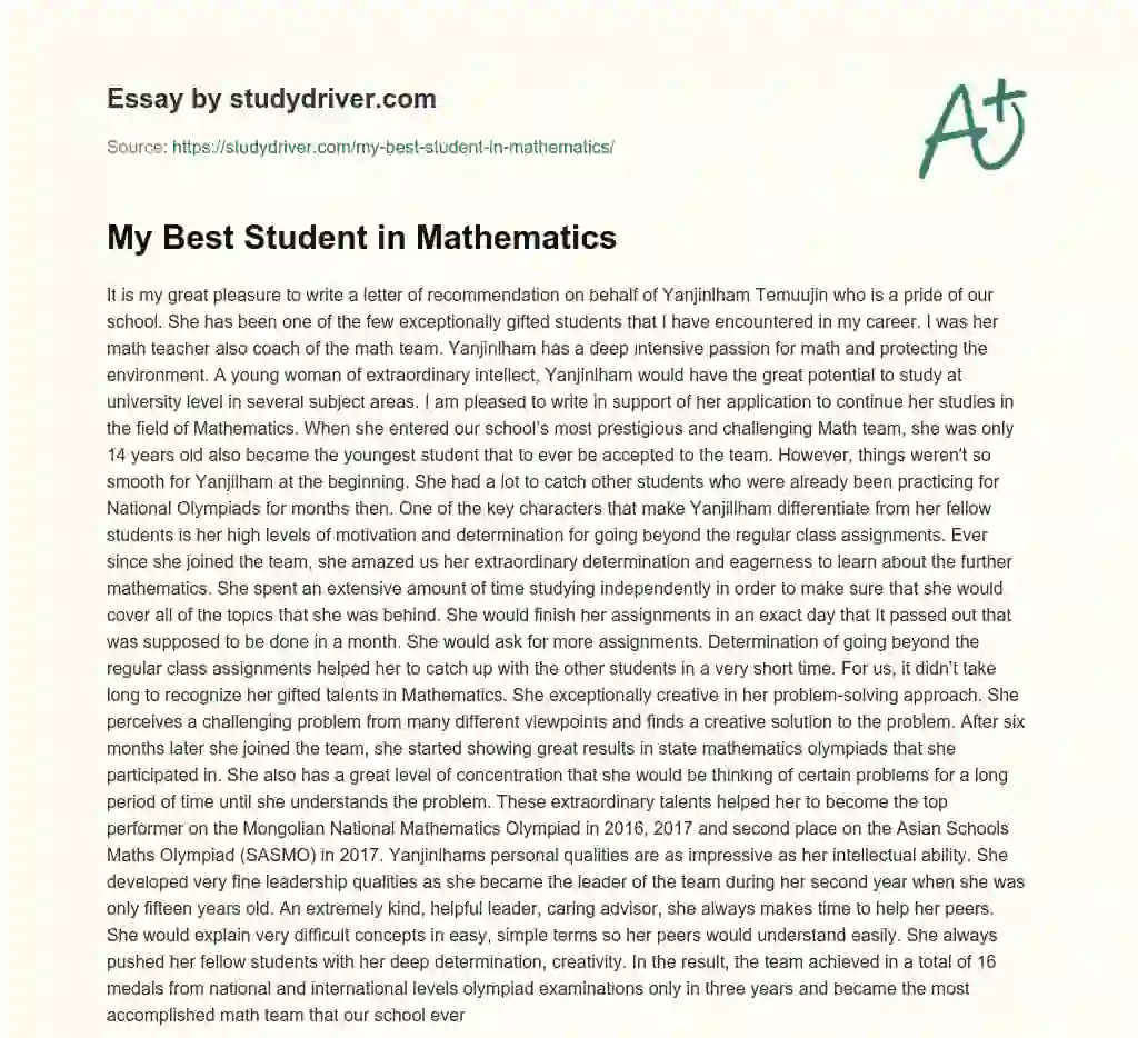 My Best Student in Mathematics essay