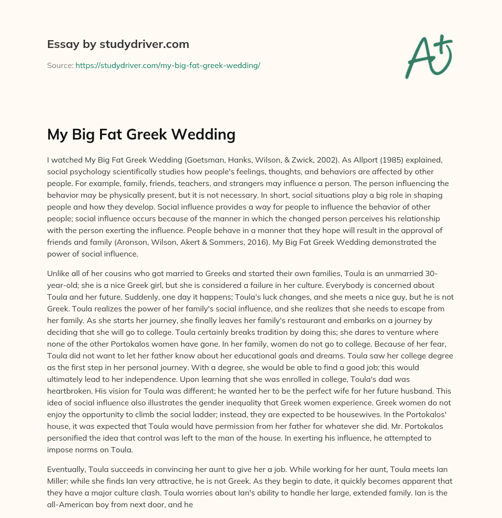 My Big Fat Greek Wedding essay