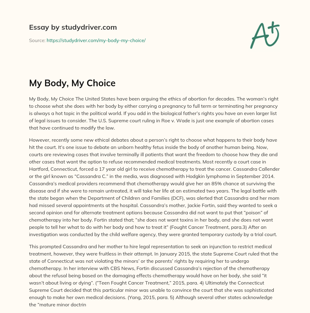 My Body, my Choice essay