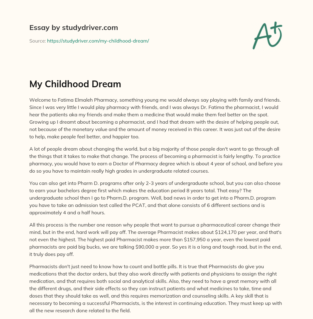 My Childhood Dream essay