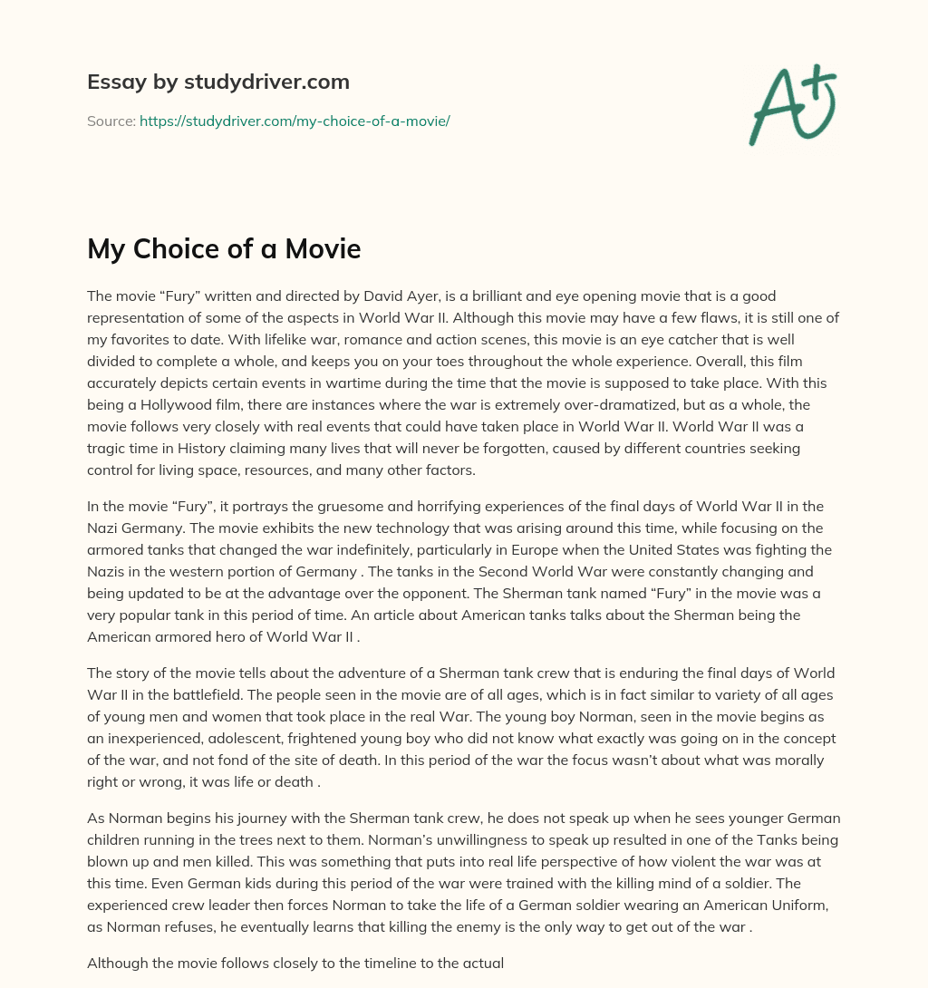 My Choice of a Movie essay