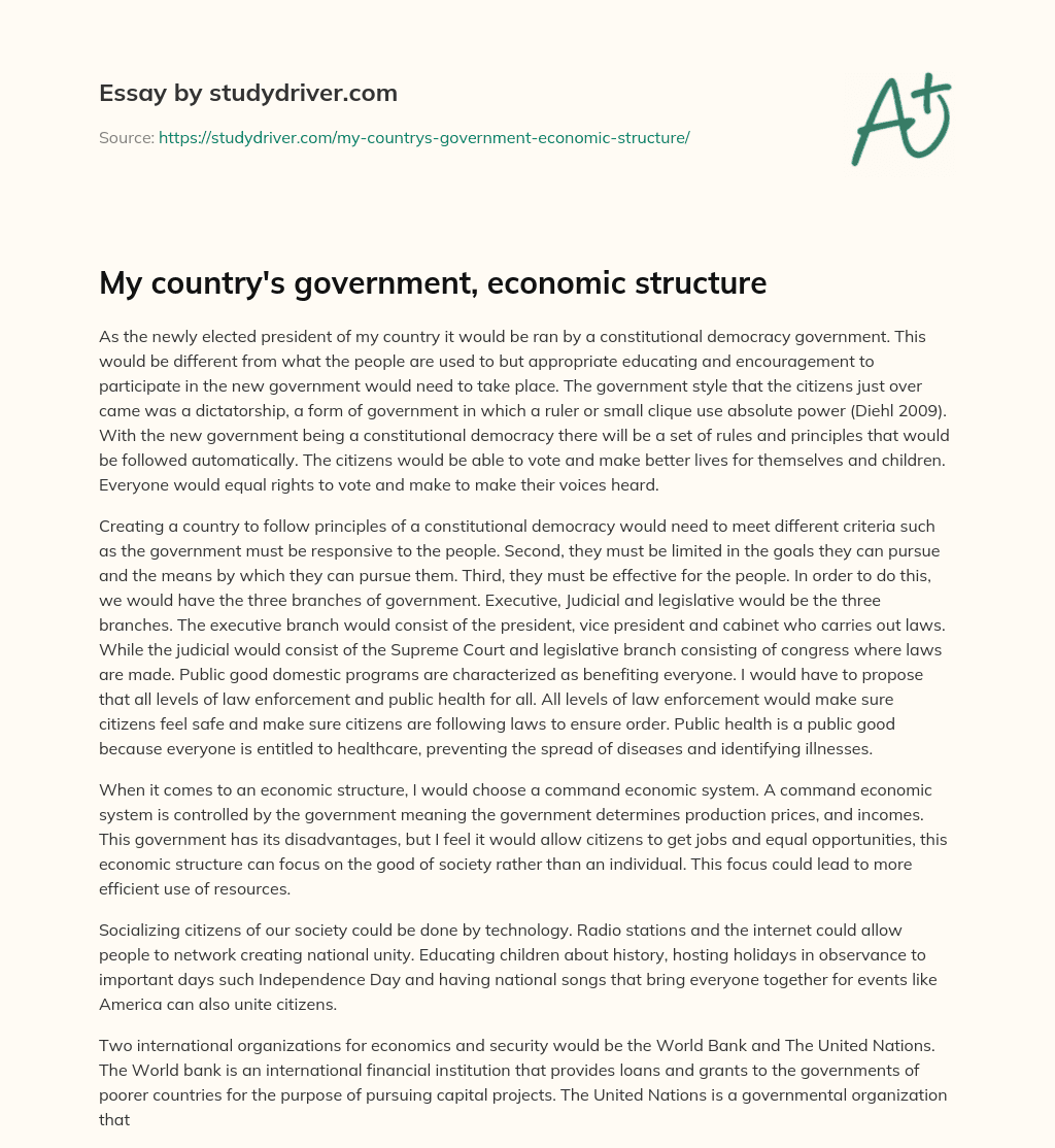My Country’s Government, Economic Structure essay