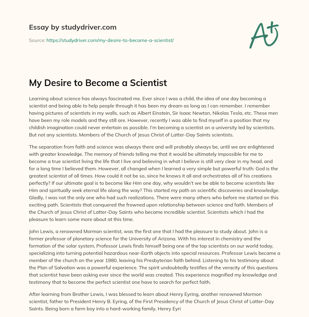My Desire to Become a Scientist essay