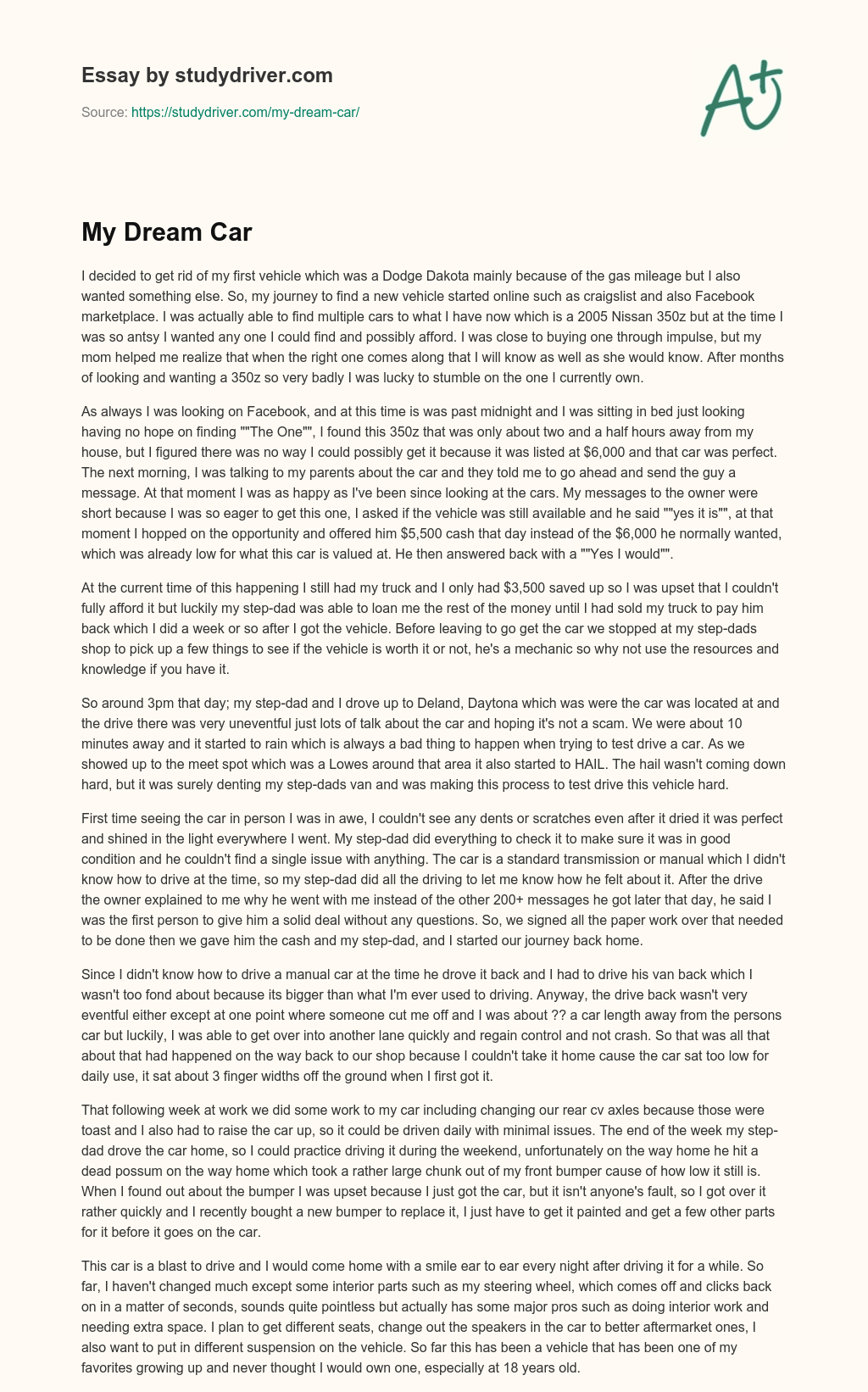 My Dream Car essay