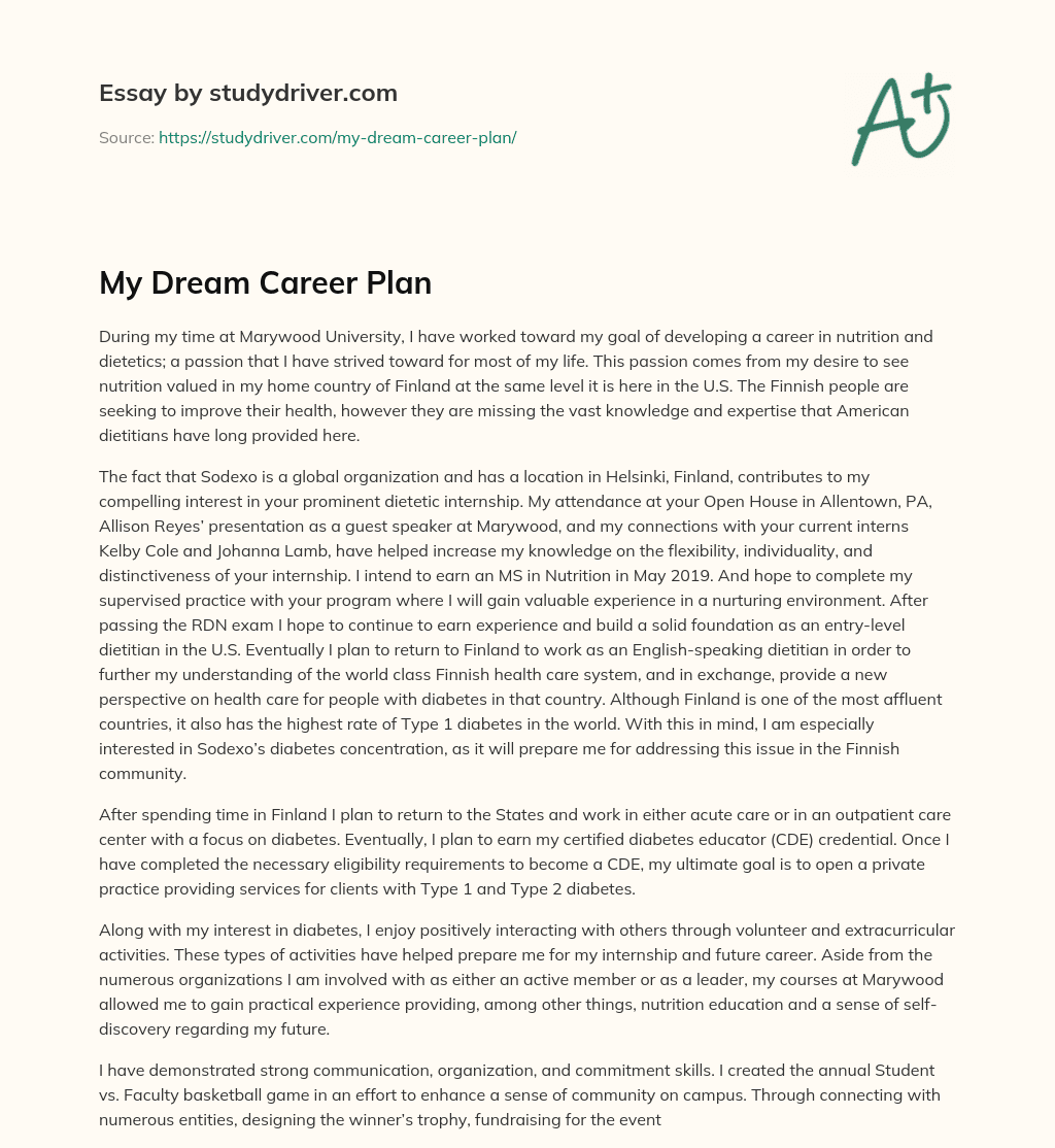 My Dream Career Plan essay