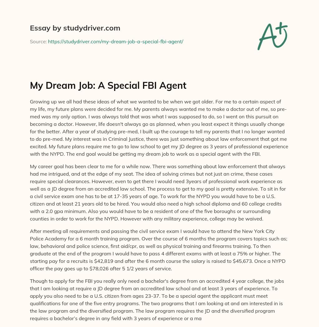 My Dream Job: a Special FBI Agent essay