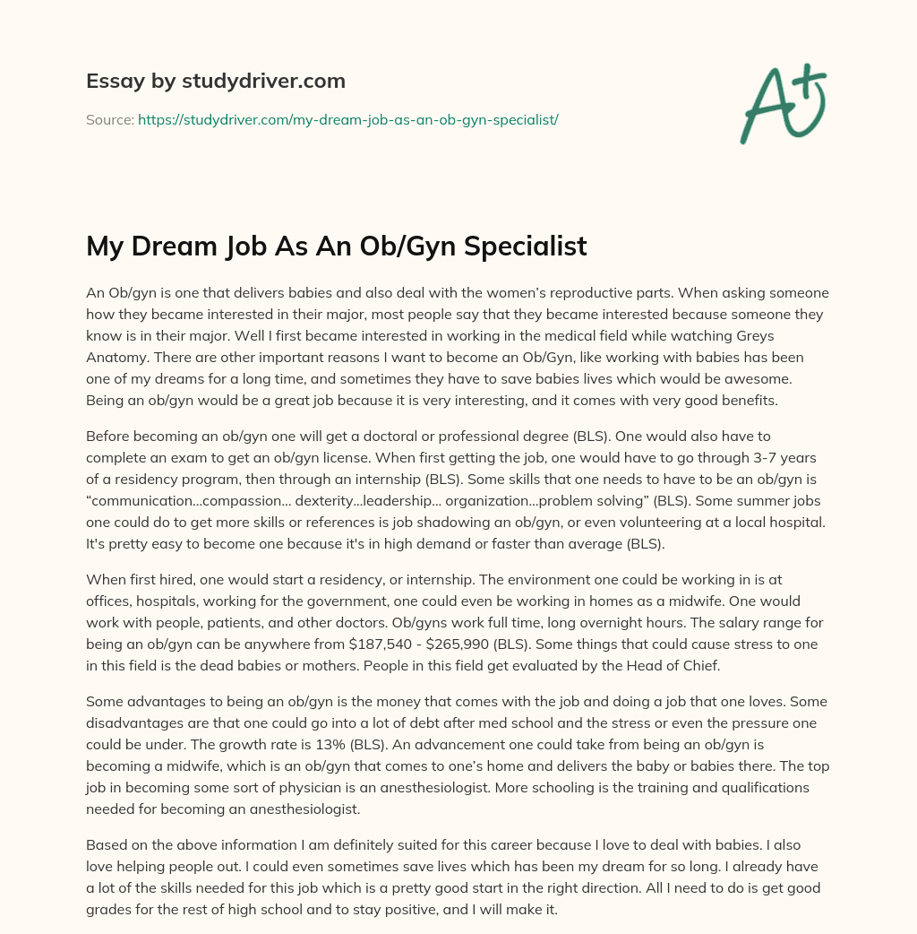 My Dream Job as an Ob/Gyn Specialist essay