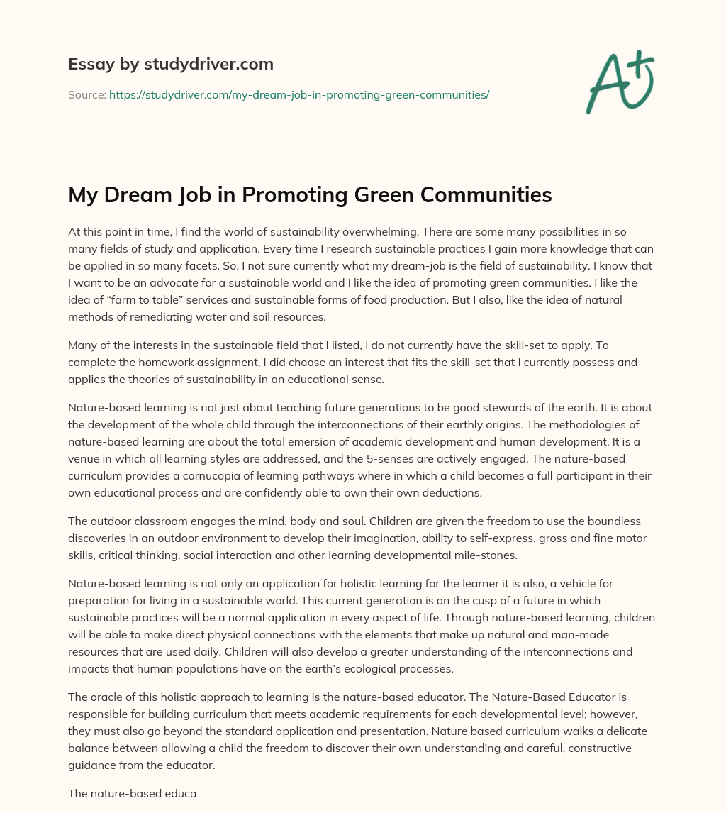My Dream Job in Promoting Green Communities essay