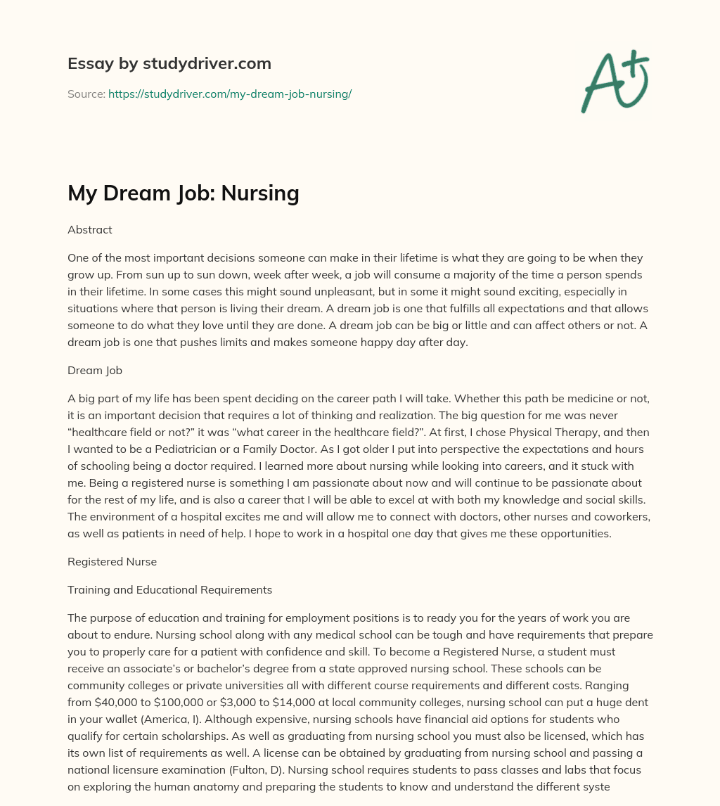 My Dream Job: Nursing essay