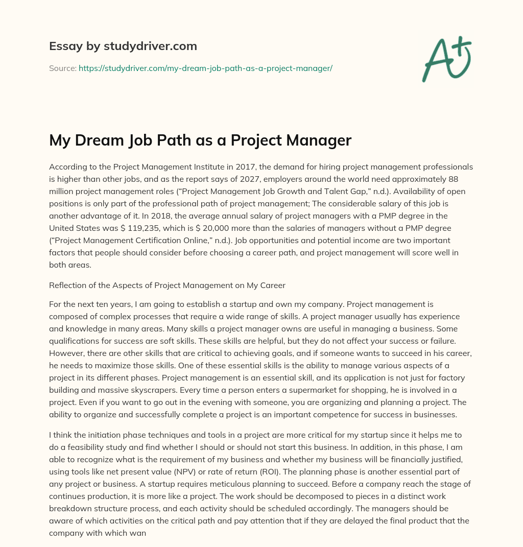 My Dream Job Path as a Project Manager essay