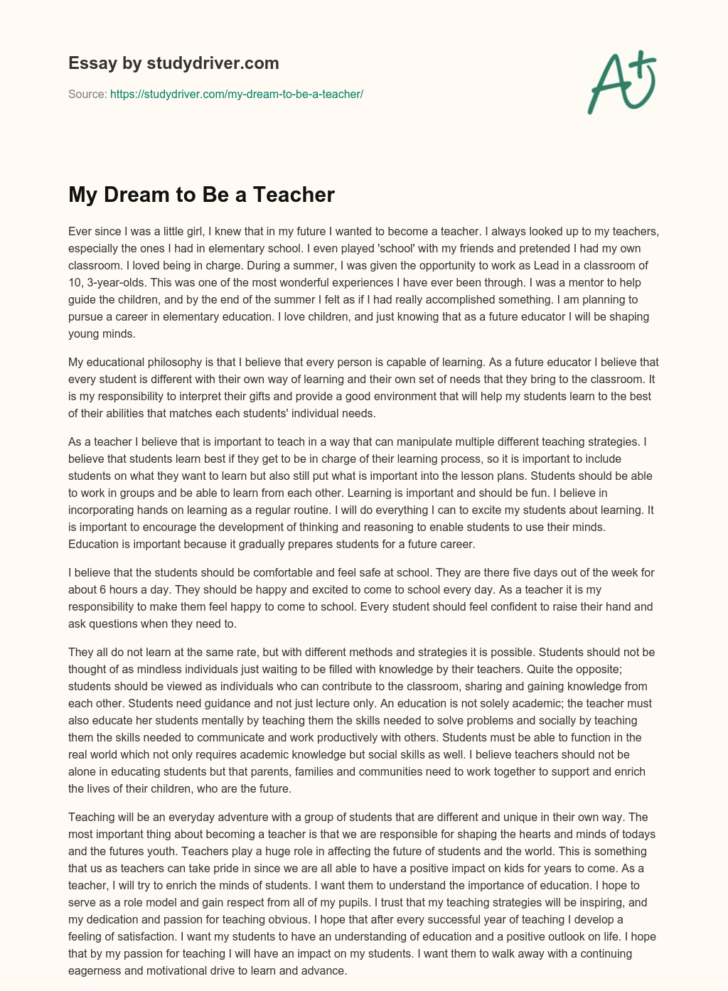 My Dream to be a Teacher essay
