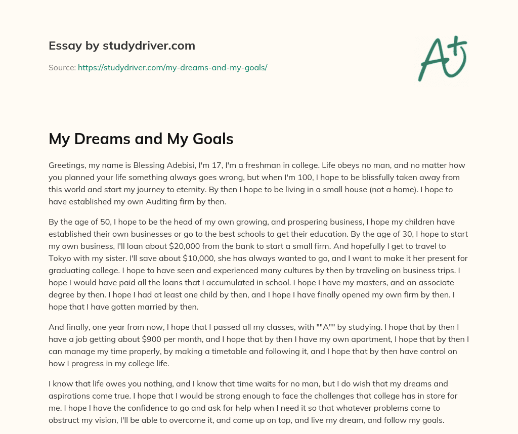 My Dreams and my Goals essay