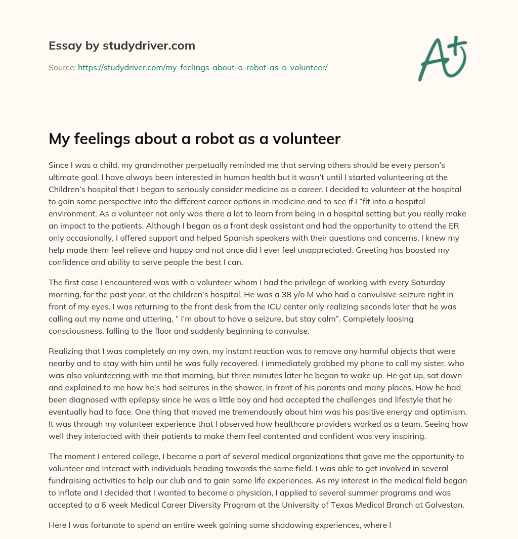 My Feelings about a Robot as a Volunteer essay