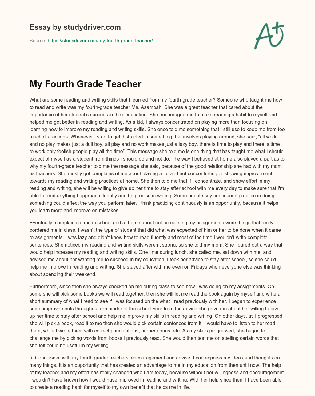My Fourth Grade Teacher essay