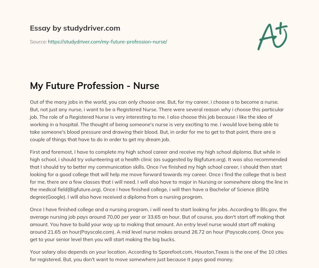 My Future Profession – Nurse essay