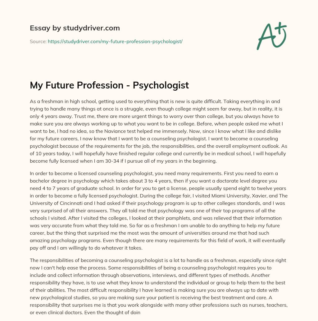 My Future Profession – Psychologist essay