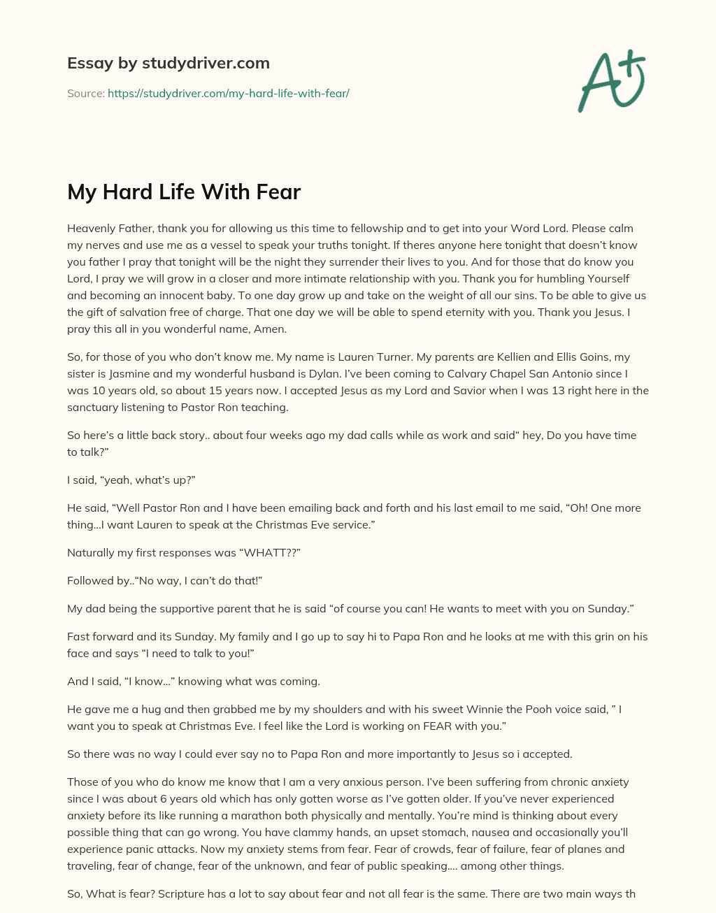 My Hard Life with Fear essay