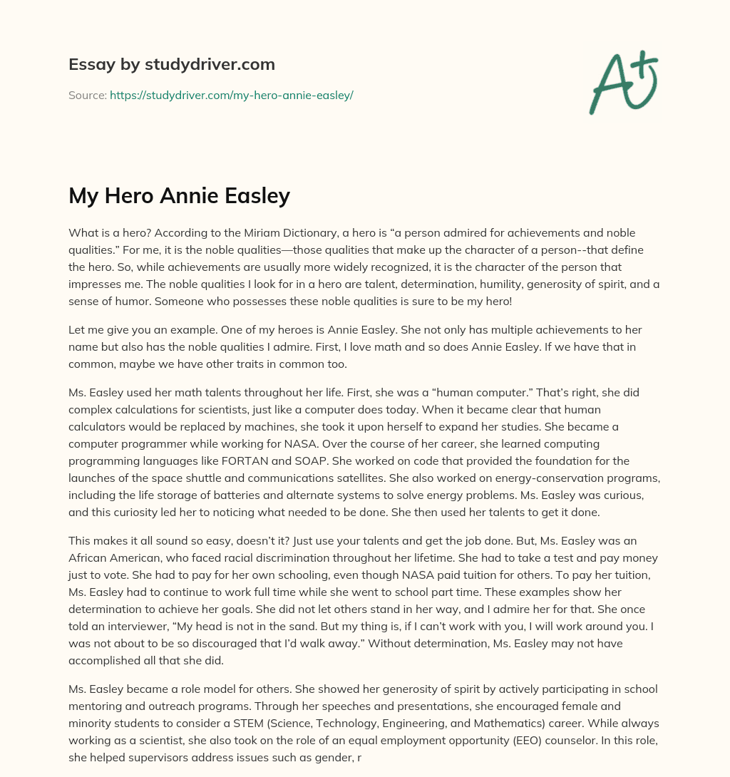 My Hero Annie Easley essay