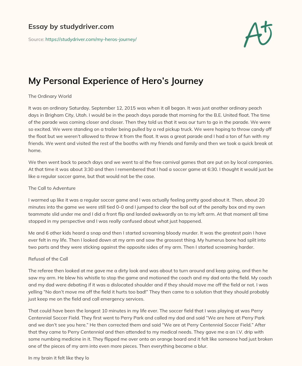 My Personal Experience of Hero’s Journey essay