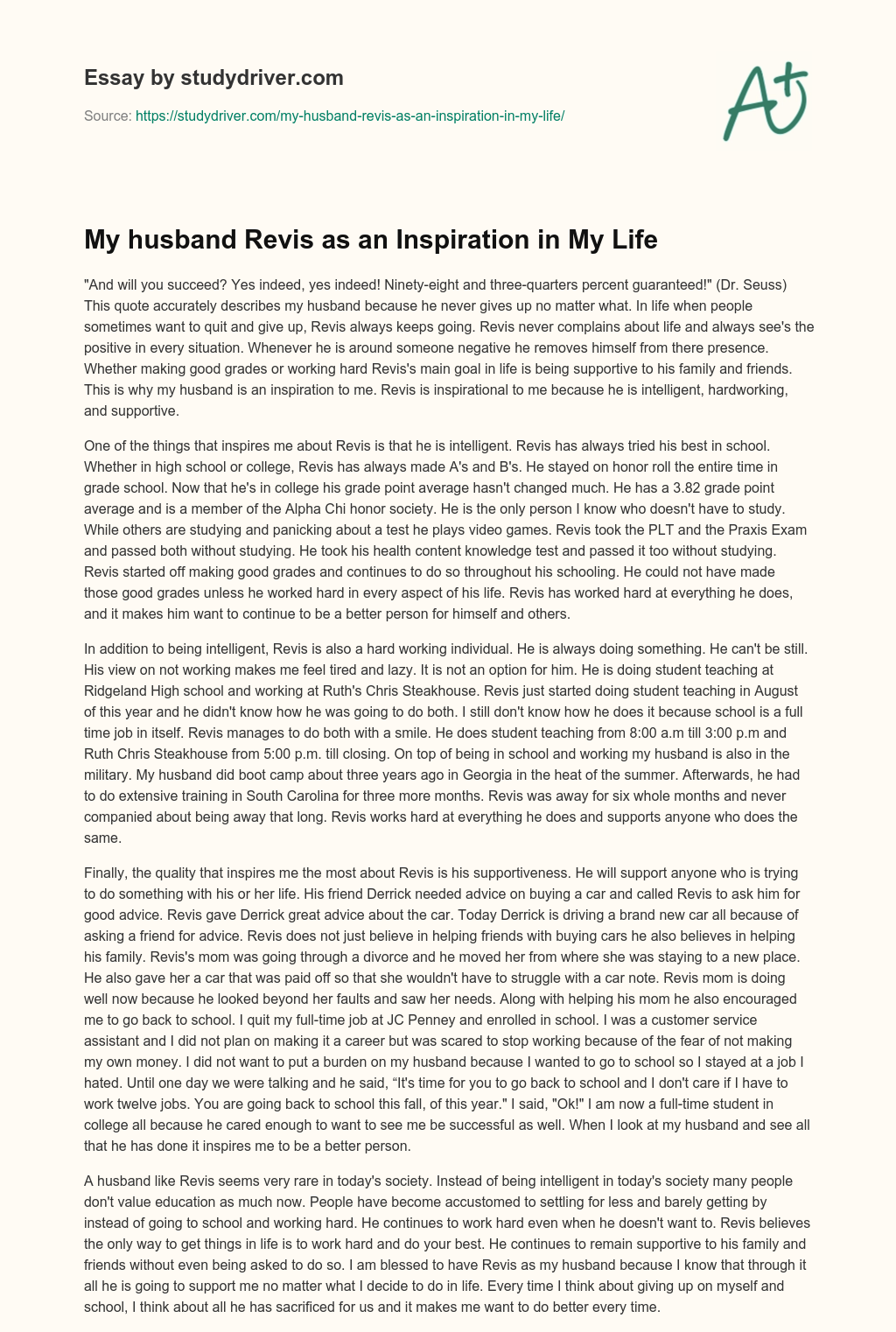My Husband Revis as an Inspiration in my Life essay