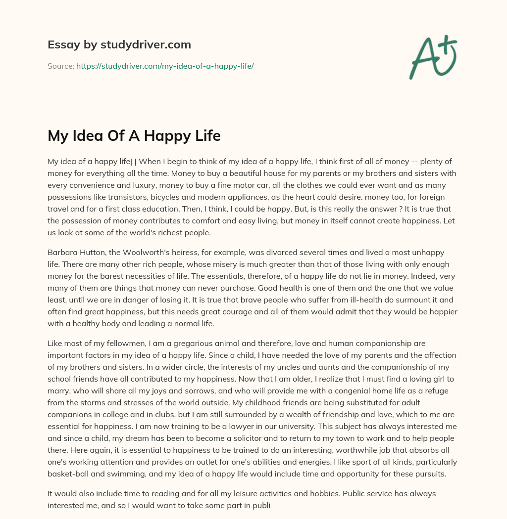 My Idea of a Happy Life essay