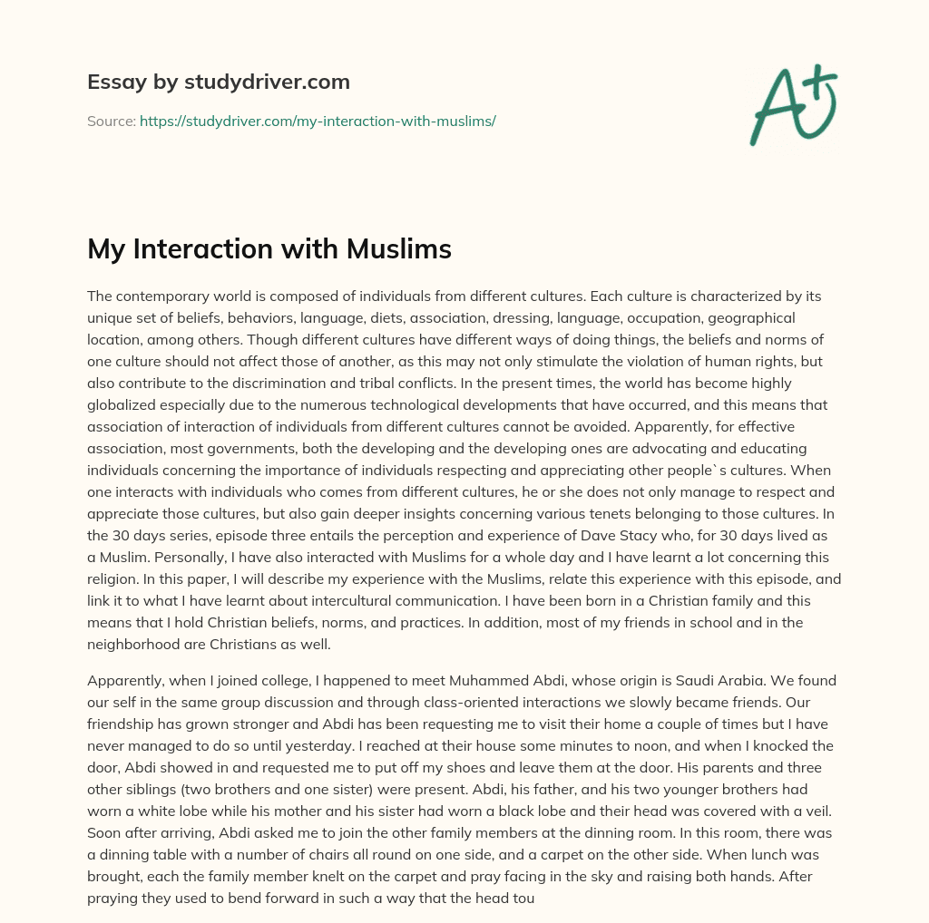 My Interaction with Muslims essay