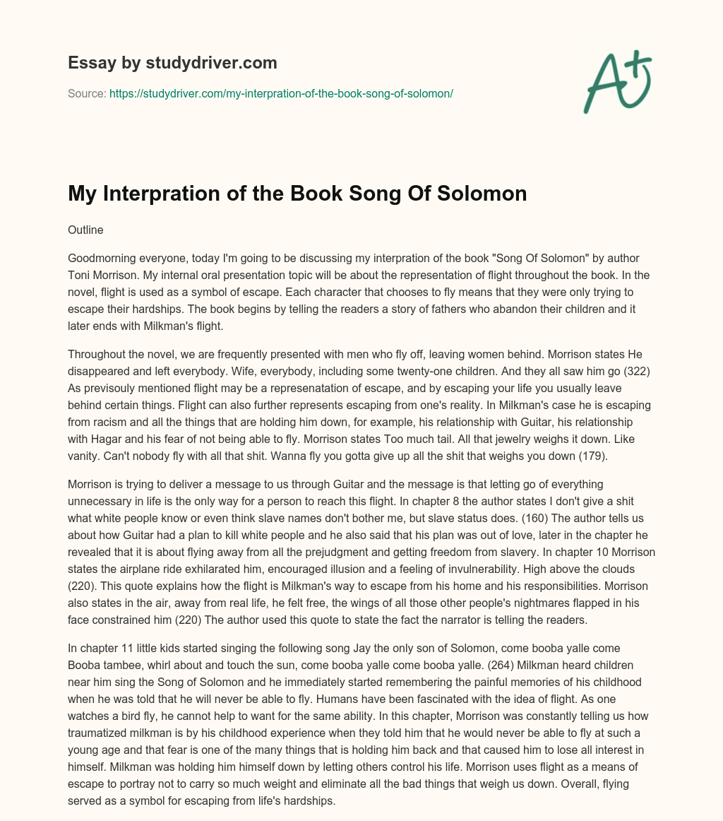 My Interpration of the Book Song of Solomon essay