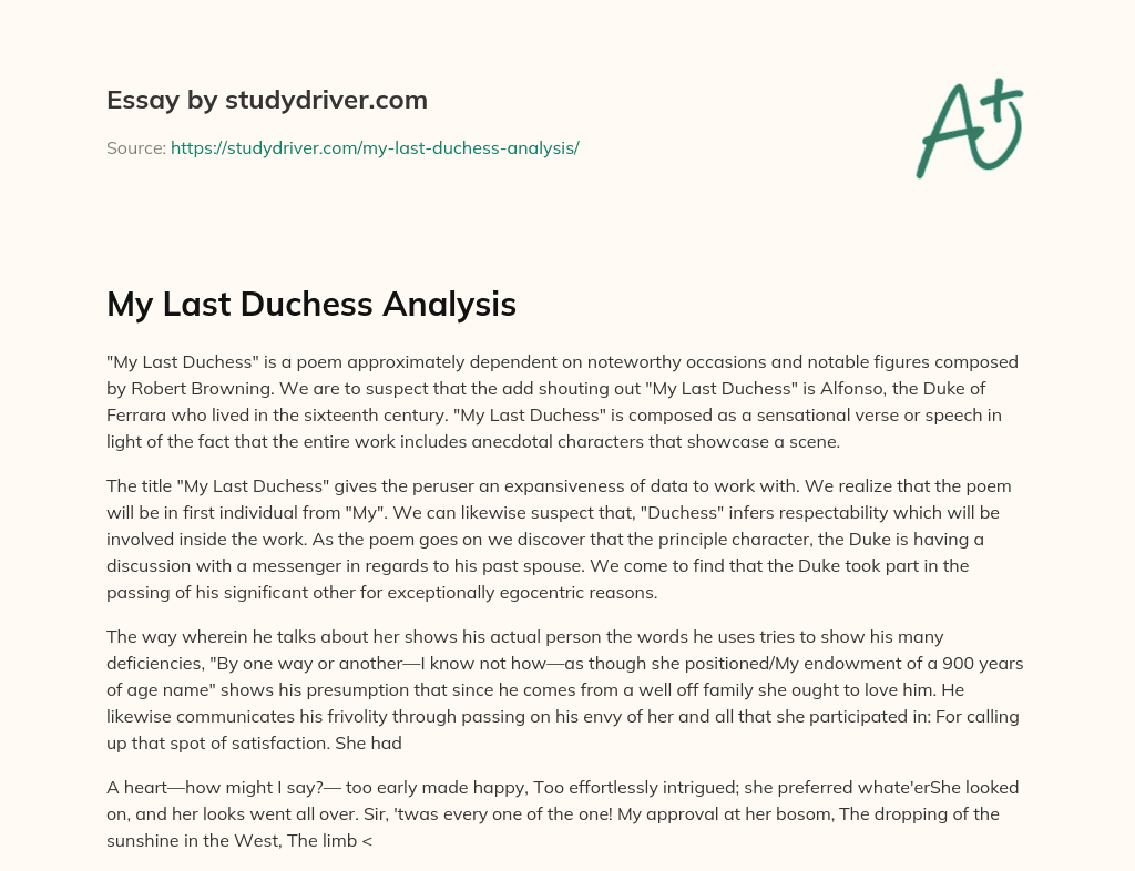 My Last Duchess Analysis essay