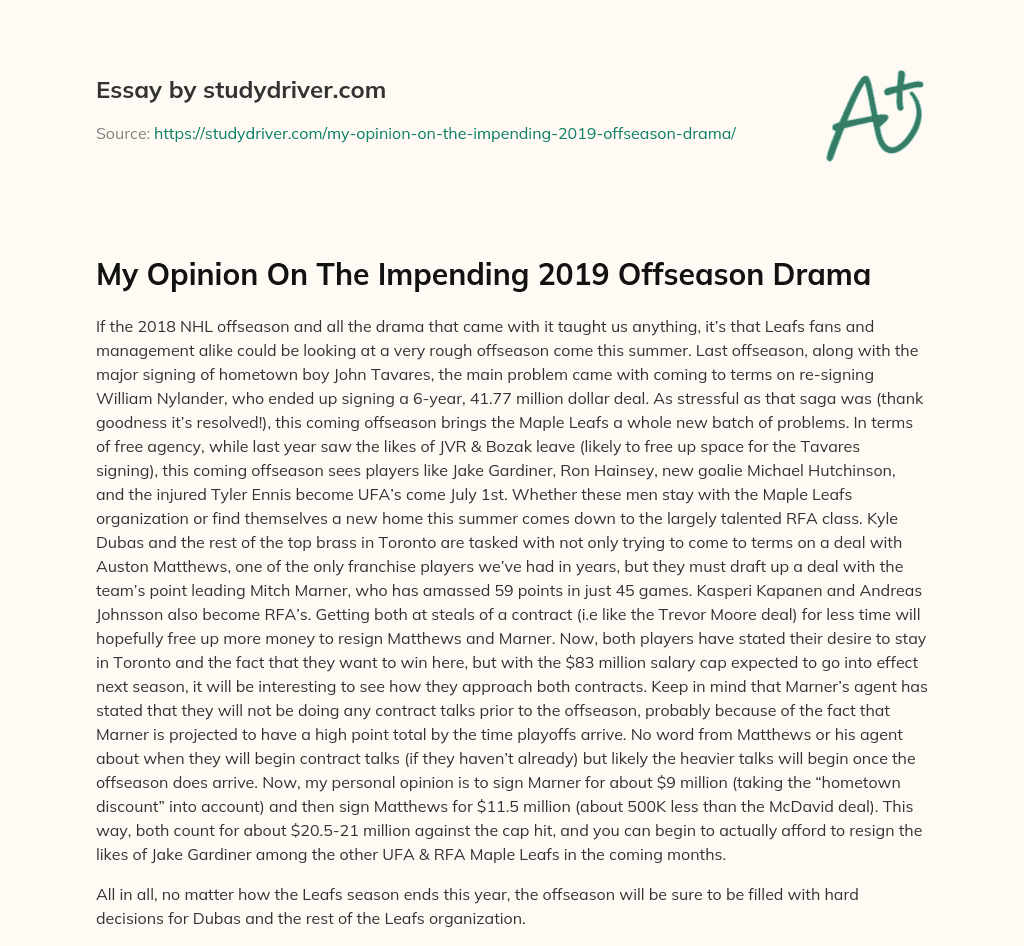 My Opinion on the Impending 2019 Offseason Drama essay