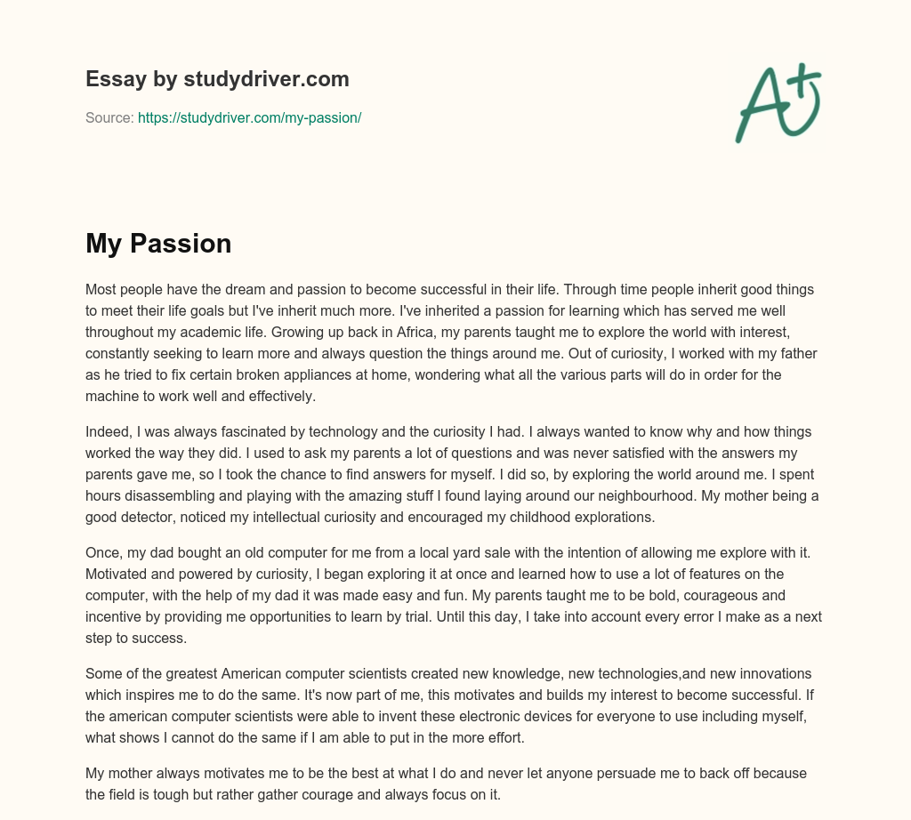 My Passion essay