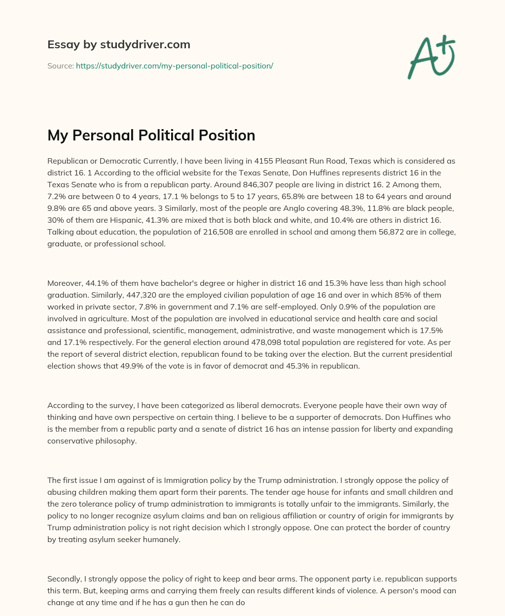 My Personal Political Position essay