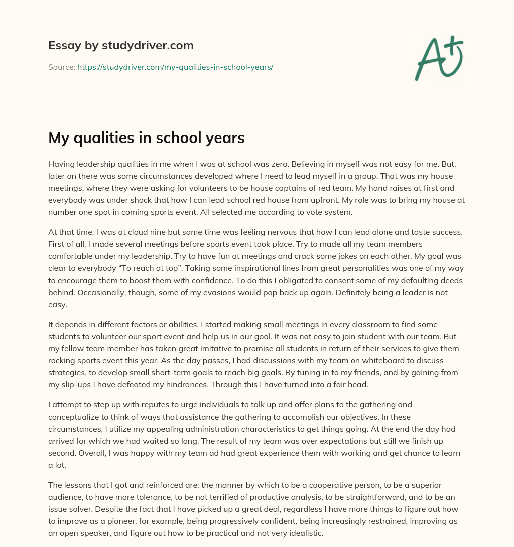 My Qualities in School Years essay