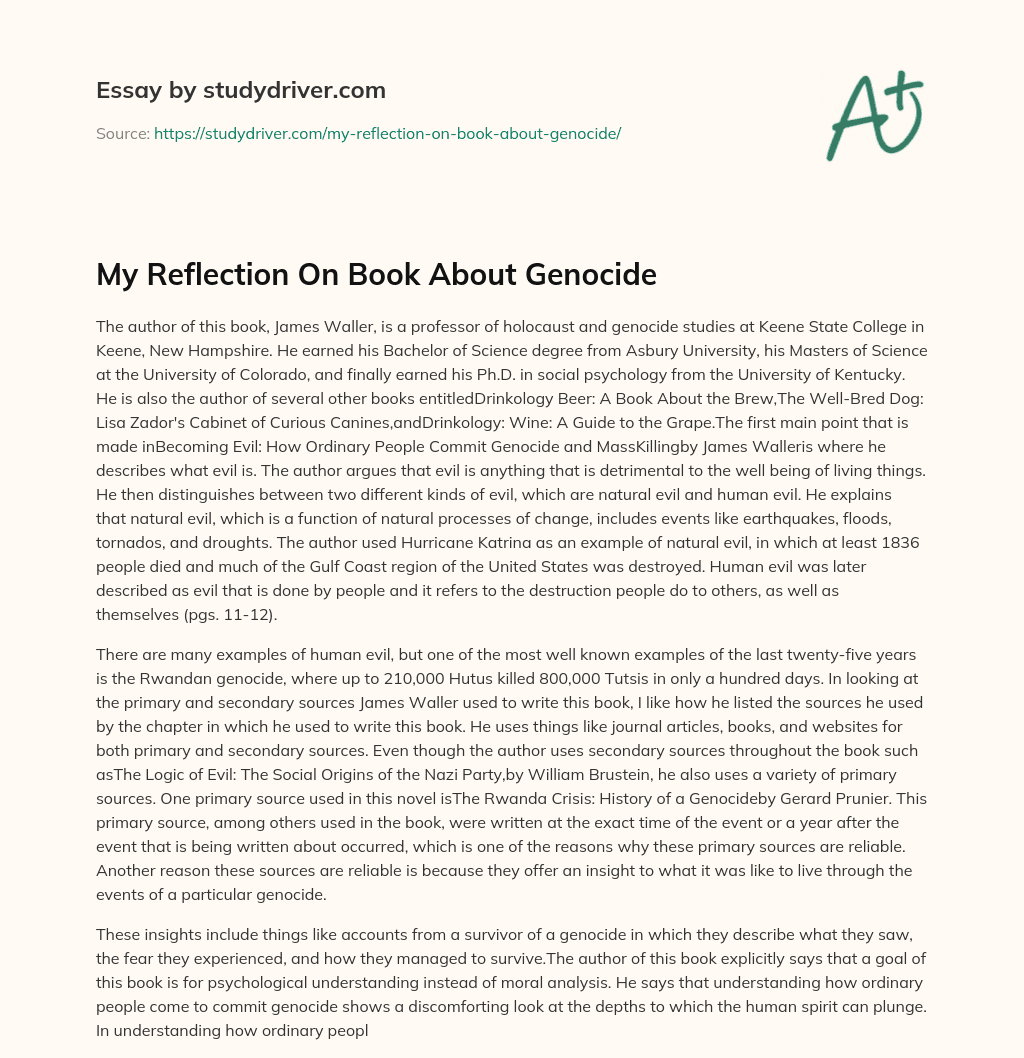 My Reflection on Book about Genocide essay