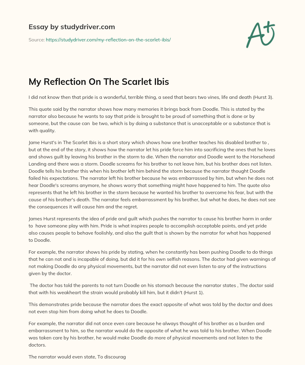 My Reflection on the Scarlet Ibis essay