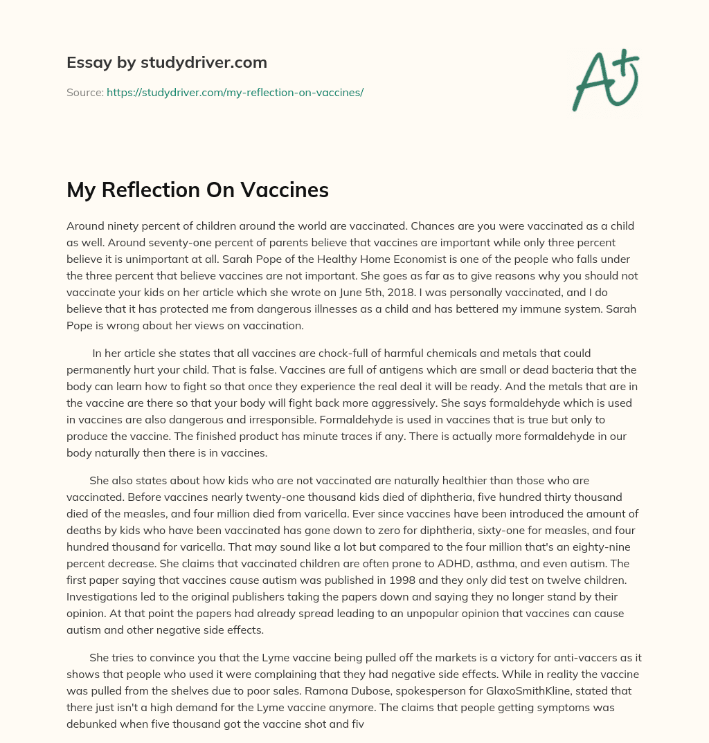 My Reflection on Vaccines essay